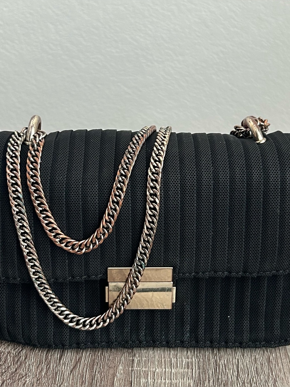 Zara Black Quilted Shoulder Bag with Chain Strap